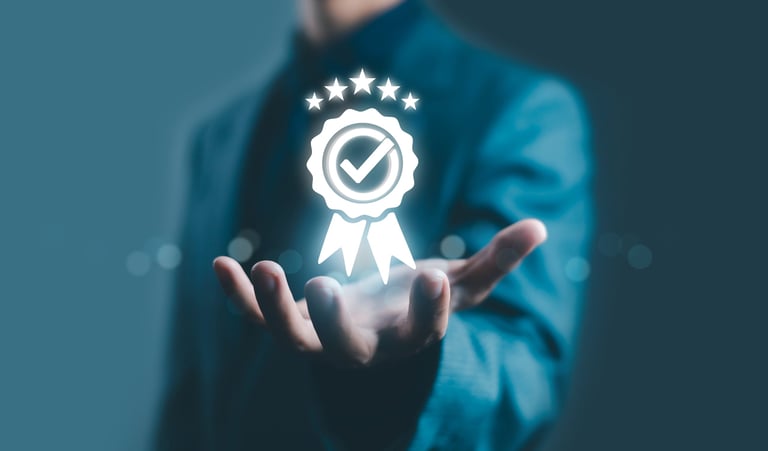 Quality assurance certification badge representing trust and premium service
