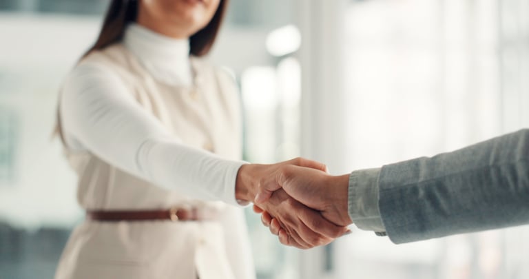Business professionals shaking hands representing trust and partnership