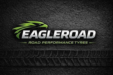 EagleRoad Road Performance Tires logo with green eagle design on dark textured background with tire tread pattern