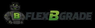 Flex B Grade logo featuring a robot mascot character with green and gray coloring
